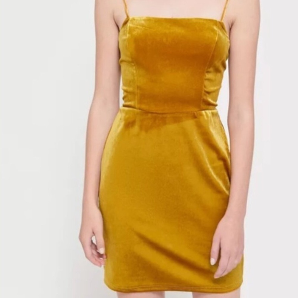 Urban Outfitters Women S Gold Velvet Square Neck Genova Tie Back Mini Dress